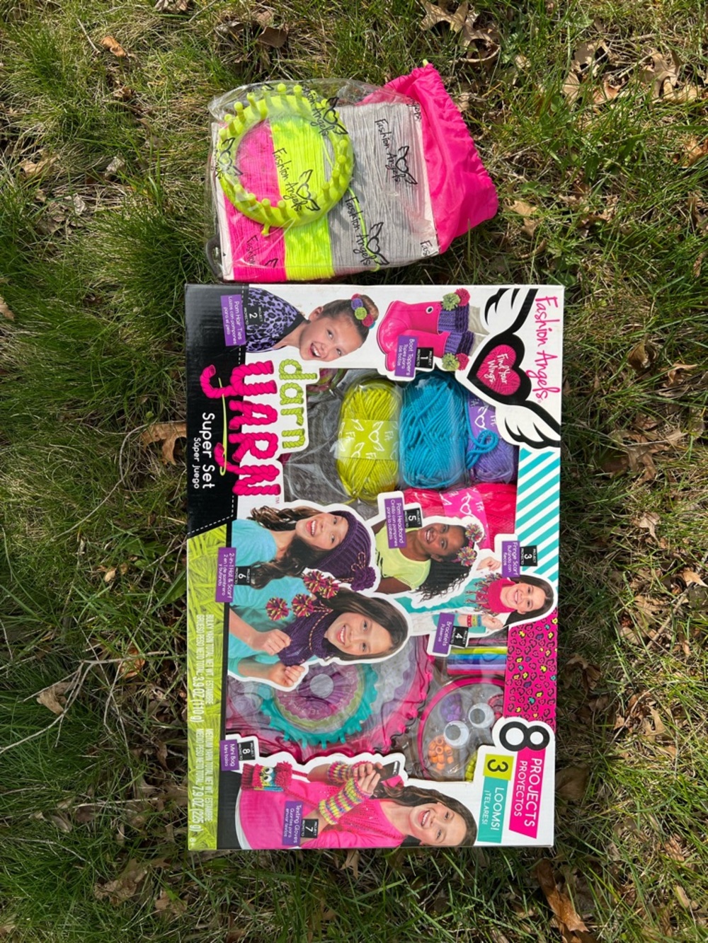 Darn Yarn Kids Craft Set - Pink, Neon Yellow, Blue